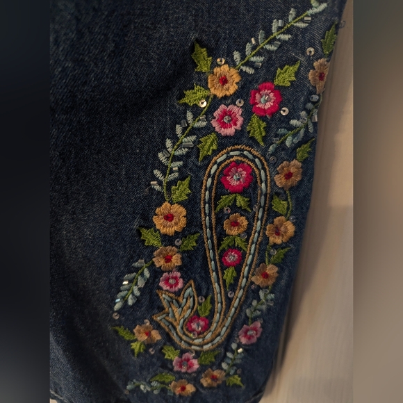 VINTAGE Carrie Allen Embroidered floral sequin Capris jeans pants shorts size XL - Picture 6 of 10